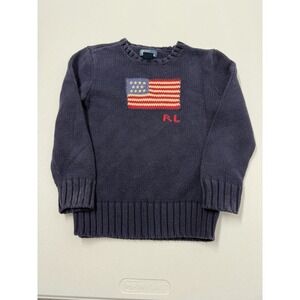 Polo by Ralph Lauren Kids Sweater Navy Blue American Flag Knit Size 7